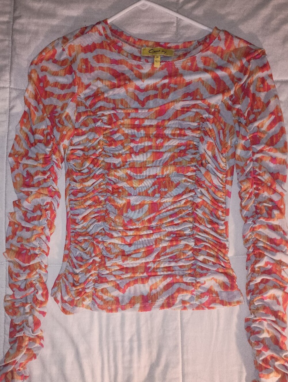 Circus by Sam Edelman IMOGEN RUCHED LONG SLEEVE MESH TOP/Electric Zebra Sz XS